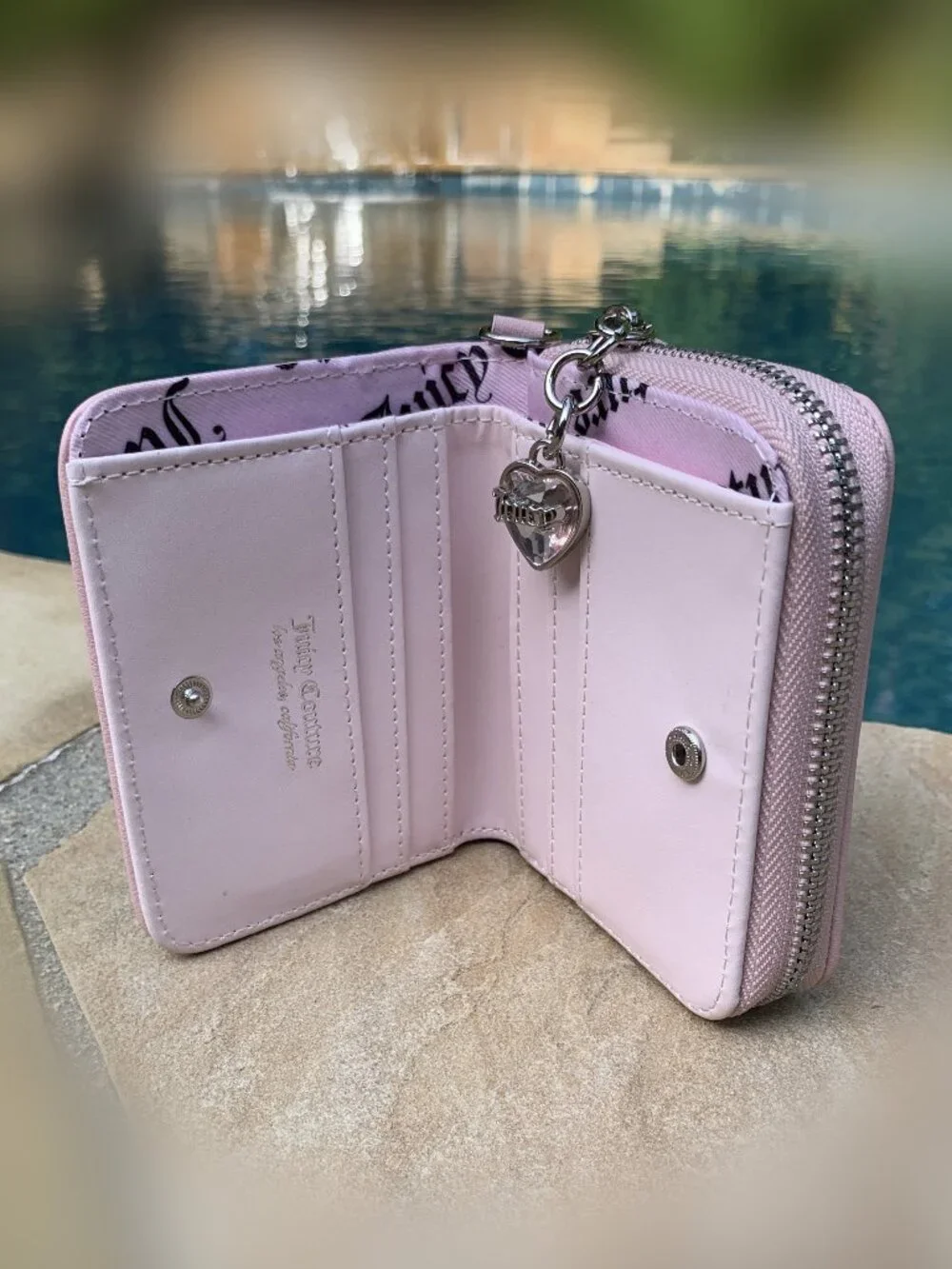 Juicy Couture Velour Card Wallet with Heart Charm  NWOT